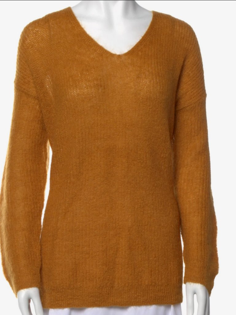 $450 Jenni Kayne Mohair Mustard Vneck Sweater Small 4 6